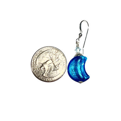Murano Glass Aqua Moon Silver Earrings