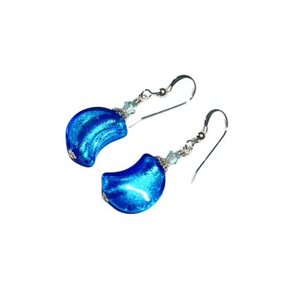 Murano Glass Aqua Moon Silver Earrings