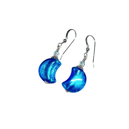 Murano Glass Aqua Moon Silver Earrings