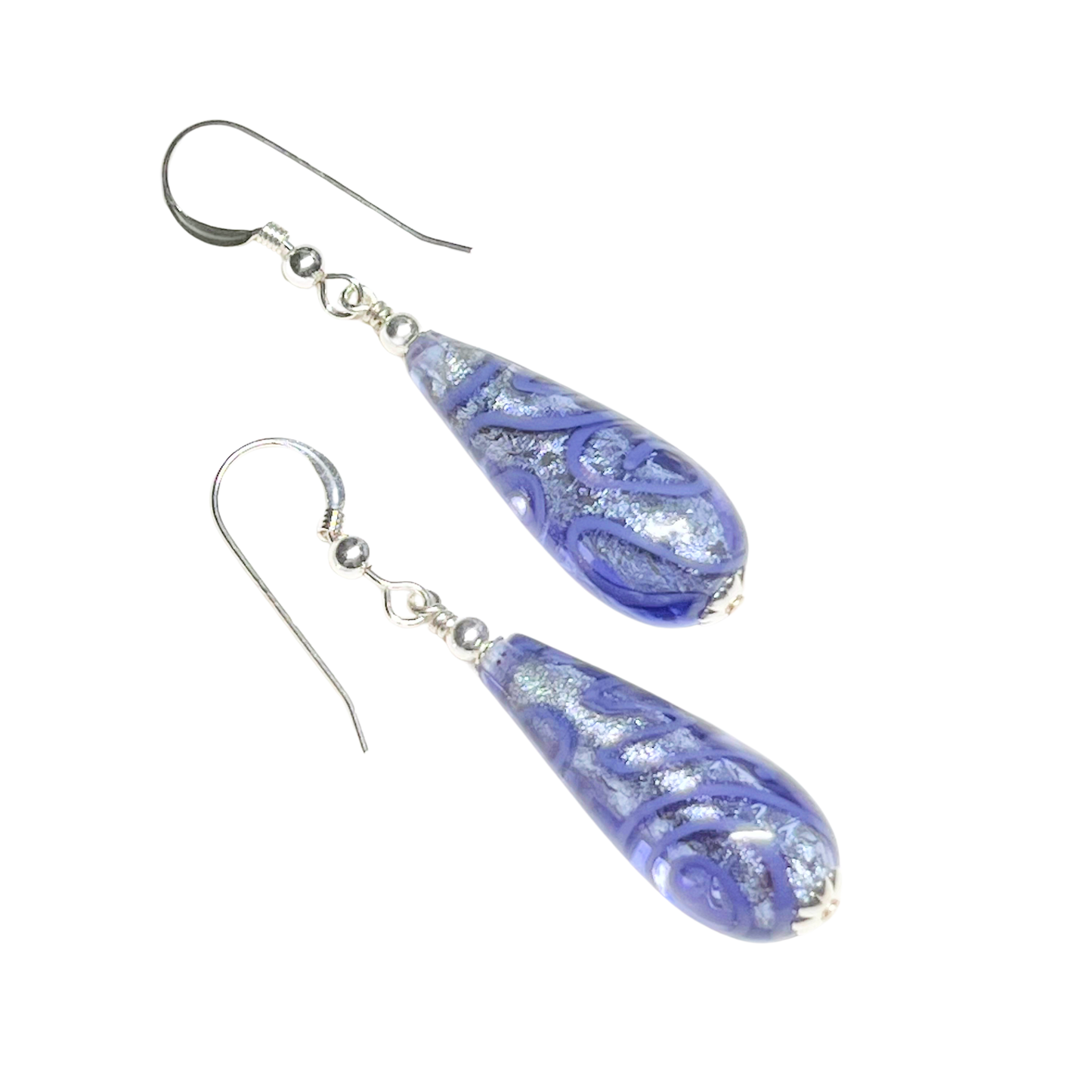 Murano Glass Medusa Pale Blue Long Drop Silver Earrings