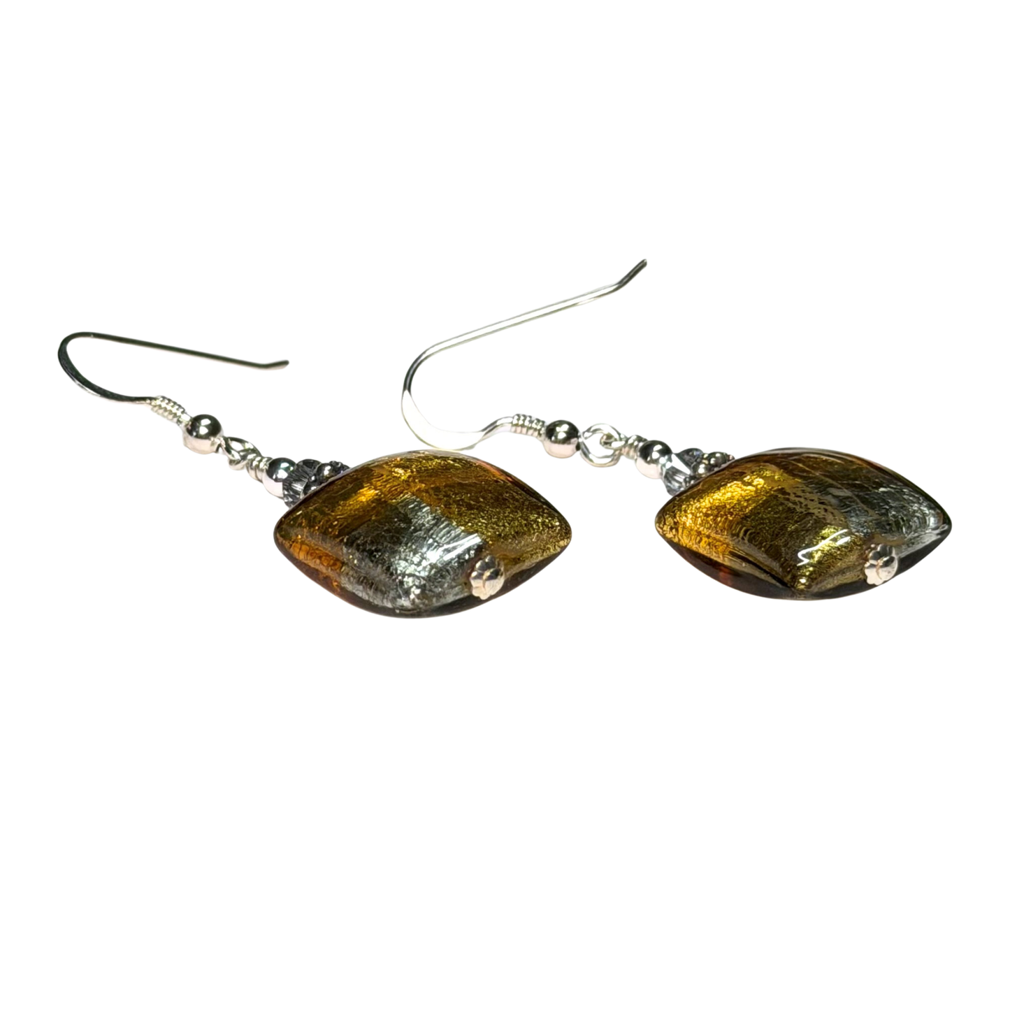Boucles d'oreilles carrées Murano en verre, oreiller, topaze, or, argent