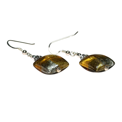 Boucles d'oreilles carrées Murano en verre, oreiller, topaze, or, argent