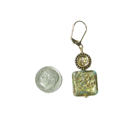 Murano Glass Turquoise Copper Square Gold Earrings by JKC Murano