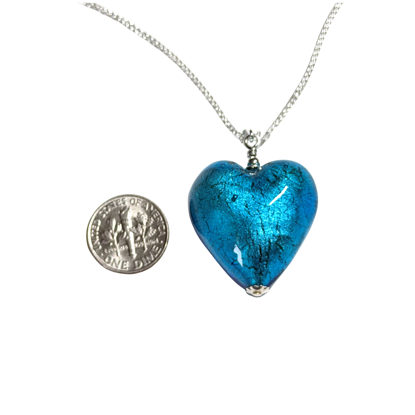 Aqua Blue Murano Glass Heart Pendant Necklace