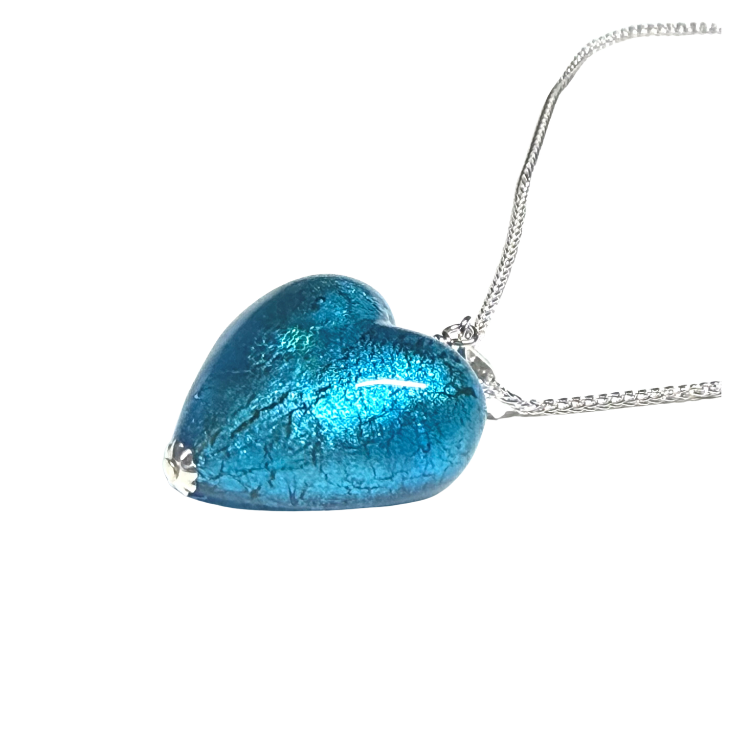 Aqua Blue Murano Glass Heart Pendant Necklace