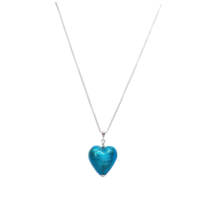 Aqua Blue Murano Glass Heart Pendant Necklace