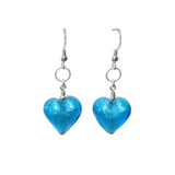 Murano Glass Aqua Heart Silver Earrings