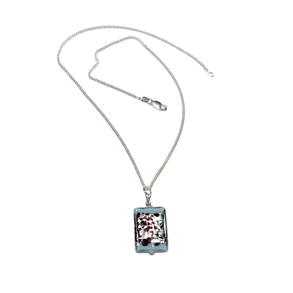 Aquamarine Leopard Murano Glass Rectangle Pendant Sterling Silver Necklace