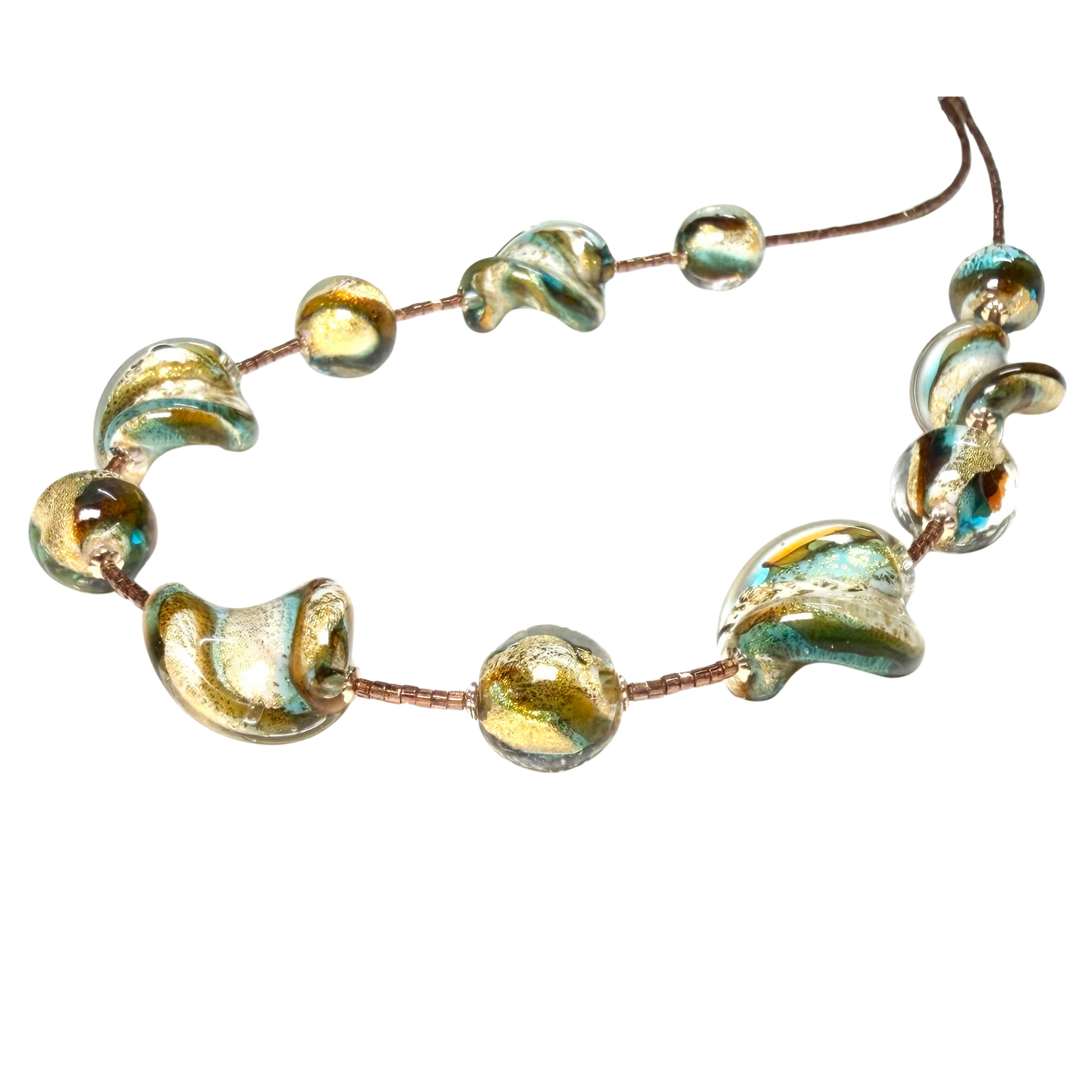 Murano necklace with green and topaz with yellow gold