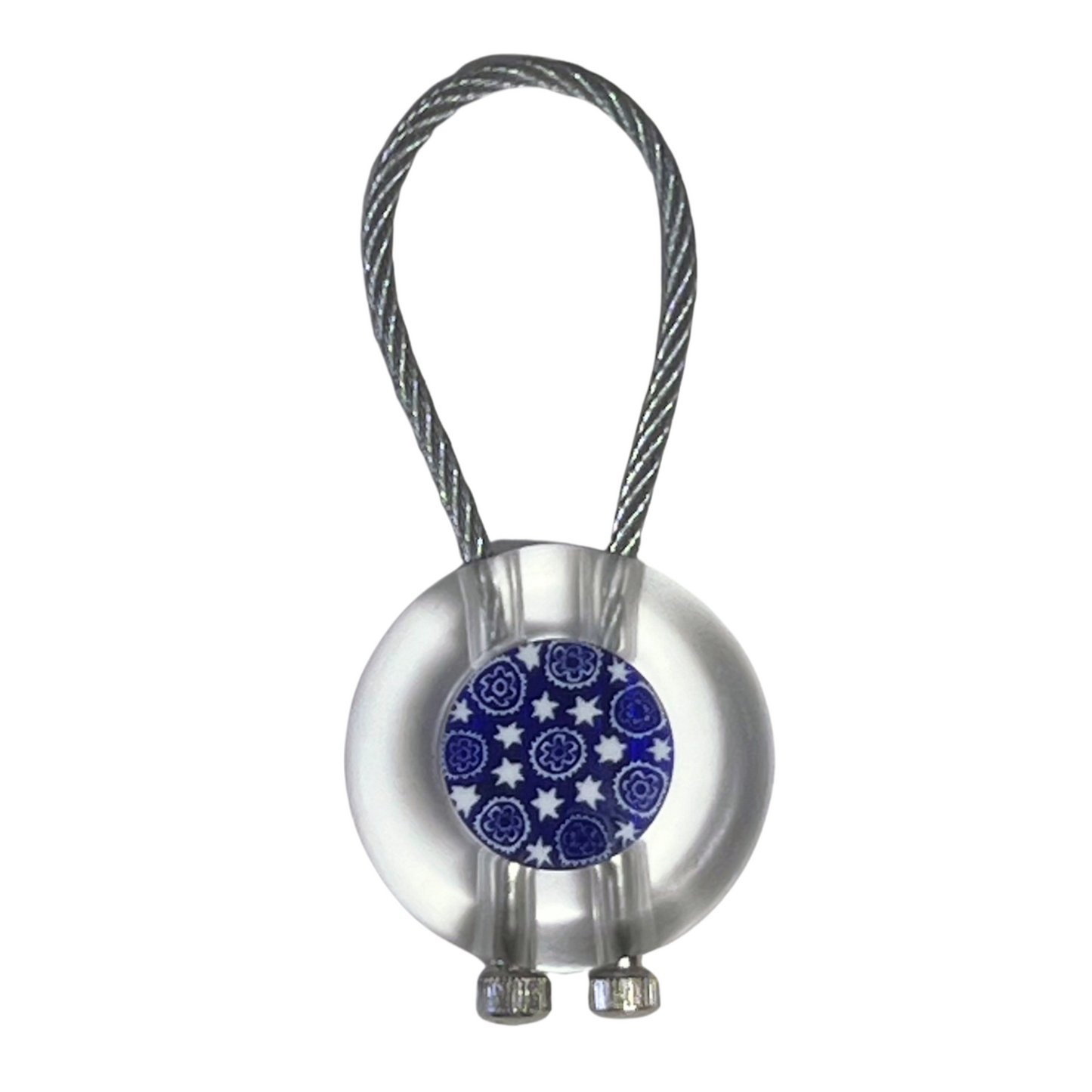 Murano Glass Blue White Star Millefiori Keychain