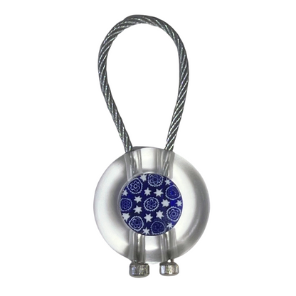 Murano Glass Blue White Star Millefiori Keychain