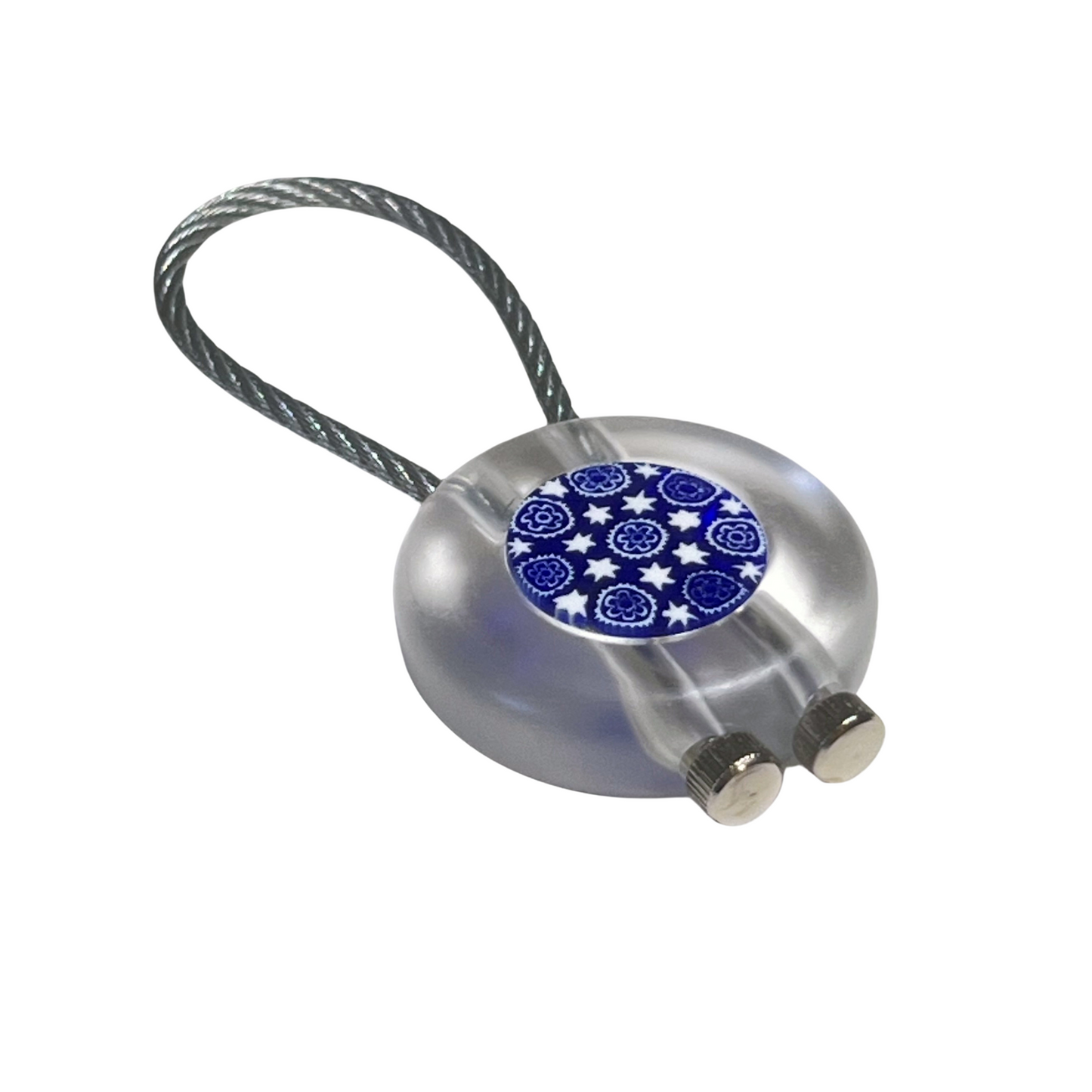 Murano Glass Blue White Star Millefiori Keychain