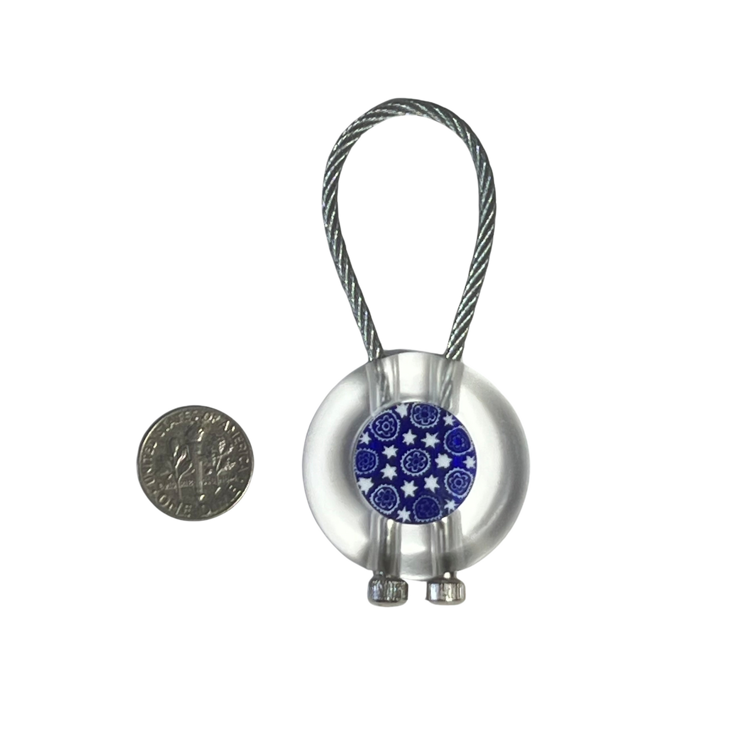 Murano Glass Blue White Star Millefiori Keychain