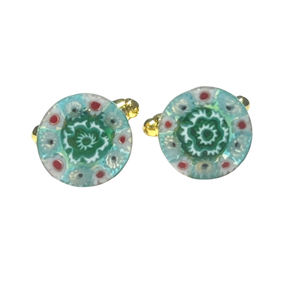 Murano Green Millefiori Round Gold Cuff Links