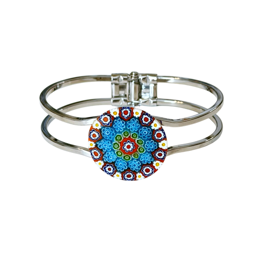 Blue Millefiori Murano Glass Bangle Bracelet – Authentic Italian Venetian Art Glass Jewelry