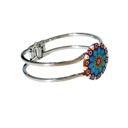 Blue Millefiori Murano Glass Bangle Bracelet – Authentic Italian Venetian Art Glass Jewelry