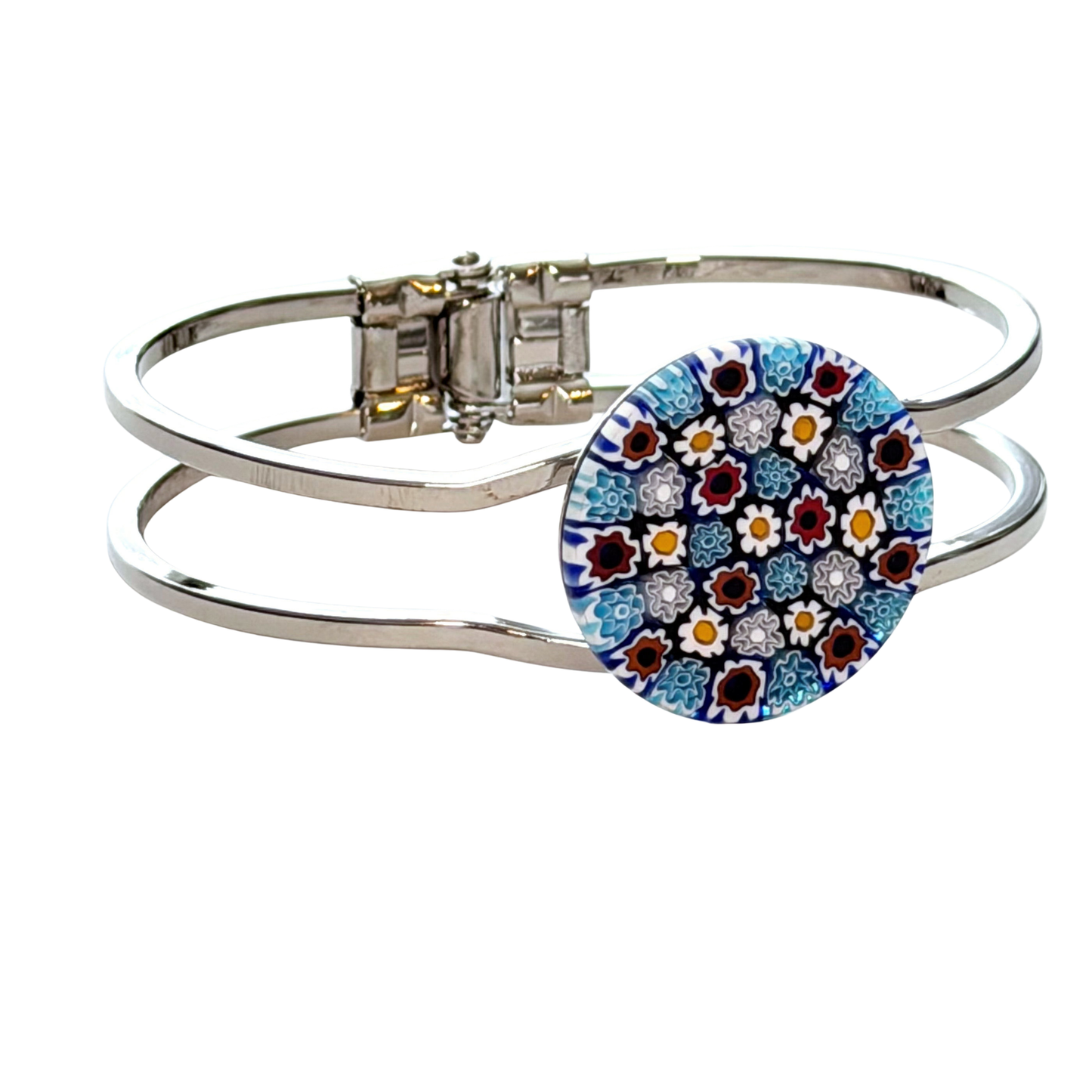 Murano Glass Millefiori Bangle Bracelet – Aqua Blue Italian Glass Bracelet