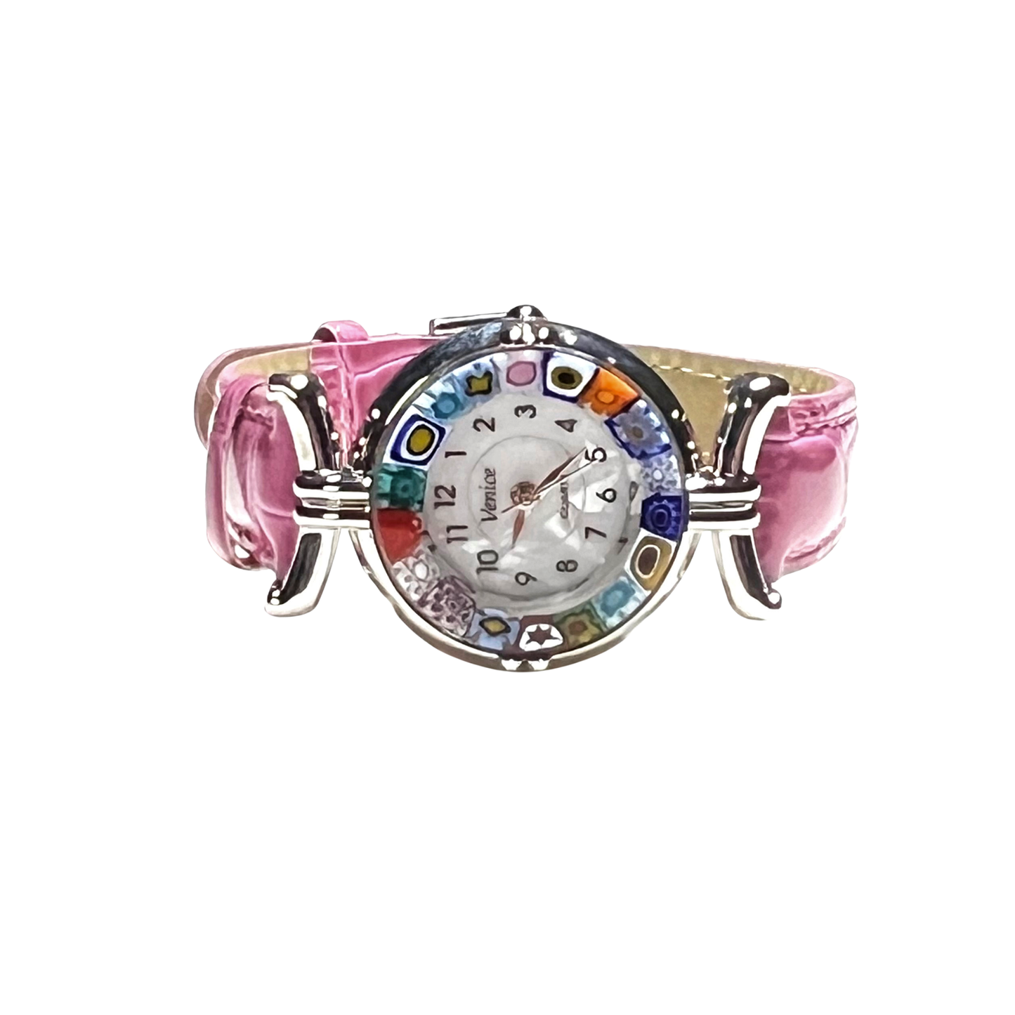 Murano Millefiori Pink Leather Band Watch