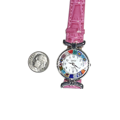 Murano Millefiori Pink Leather Band Watch