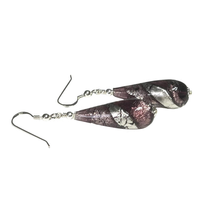 Murano Glass Purple Drop Sterling Silver Earrings