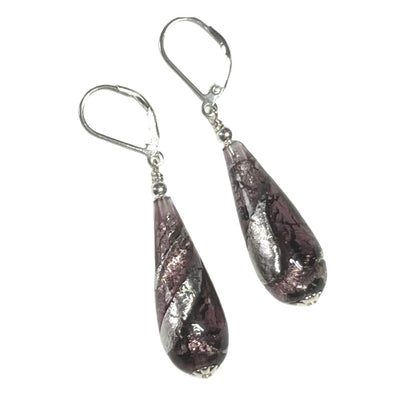 Murano Glass Purple Drop Sterling Silver Earrings