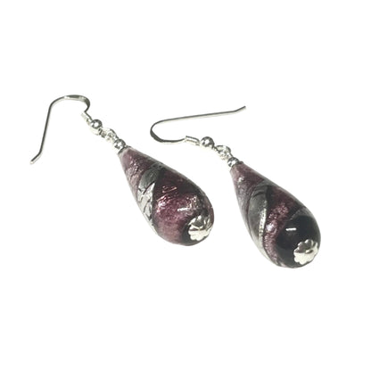 Murano Glass Purple Drop Sterling Silver Earrings