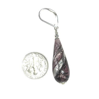 Murano Glass Purple Drop Sterling Silver Earrings