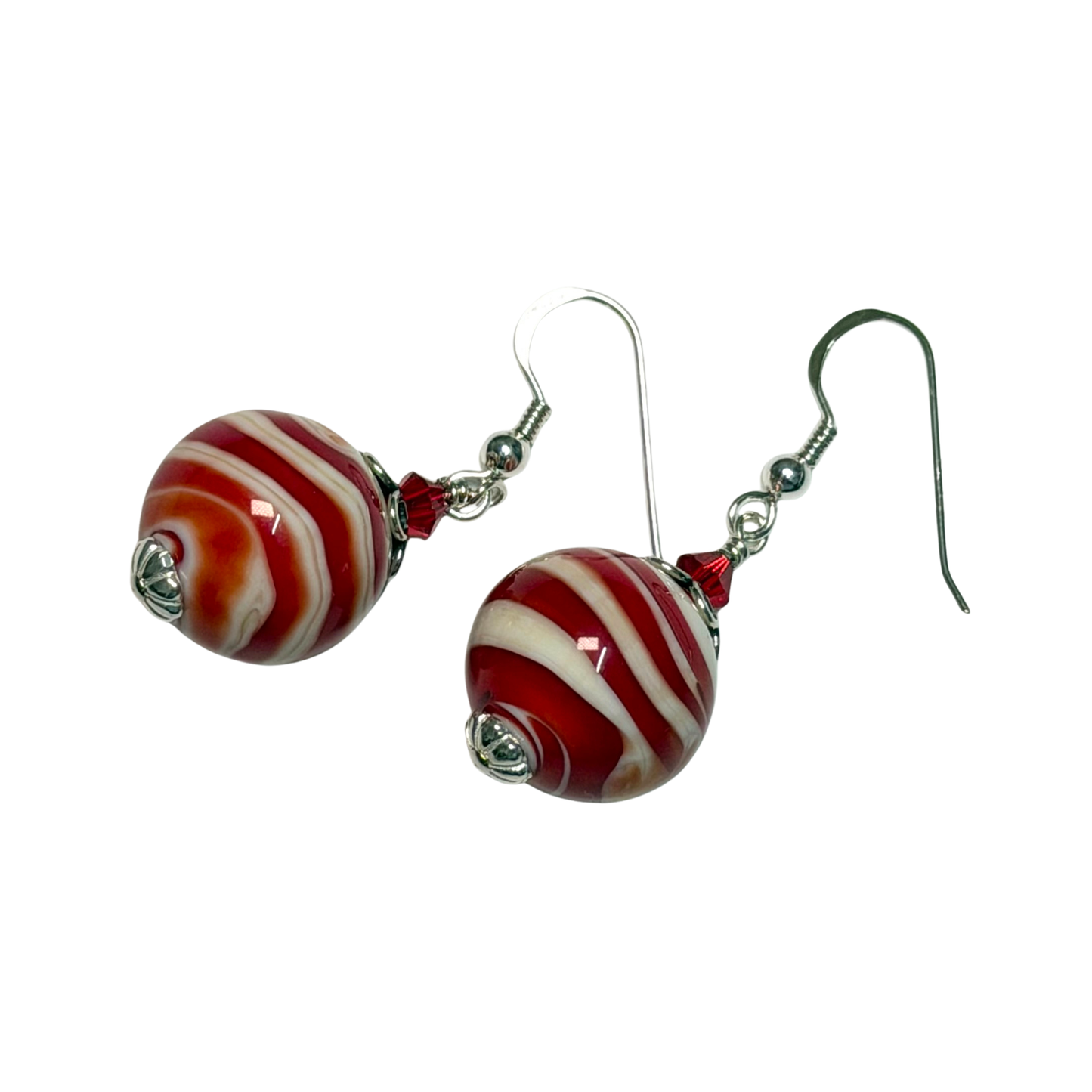 Murano Glass Red Lampwork Earrings Sterling Silver Earrings