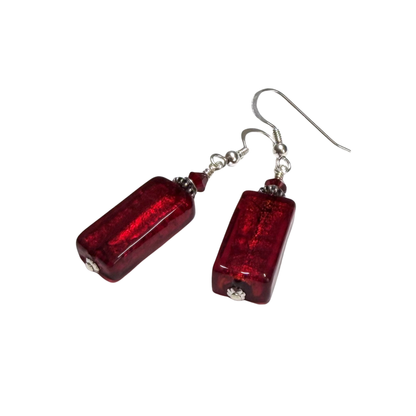 Red Murano Glass Rectangle Swarovski® Crystal Sterling Silver Earrings