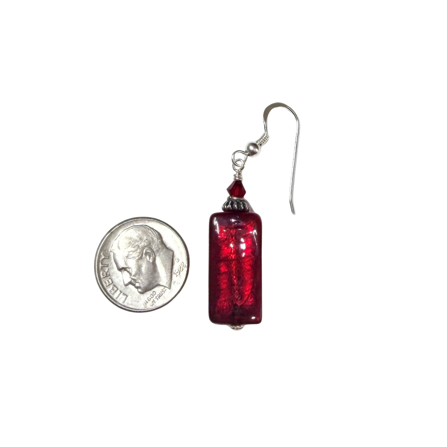 Red Murano Glass Rectangle Swarovski® Crystal Sterling Silver Earrings