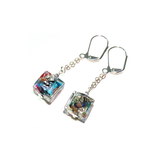 Murano Square Drop Chain Silver Earrings