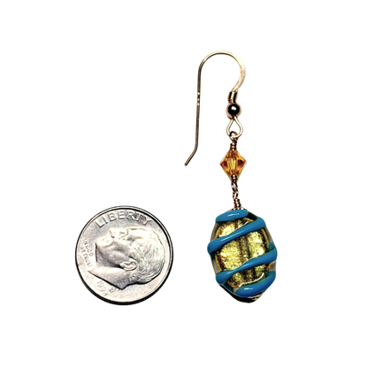 Murano Glass Turquoise Spiral Oval Gold Earrings