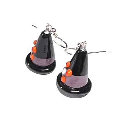 Murano Witch Black Hat Silver Earrings
