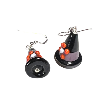 Murano Witch Black Hat Silver Earrings