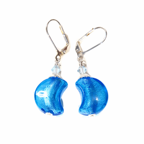 Murano Glass Aqua Moon Silver Earrings - JKC Murano