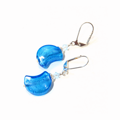 Murano Glass Aqua Moon Silver Earrings - JKC Murano