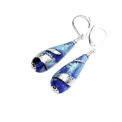 Murano Glass Earrings: Aqua Blue Swirl Teardrops – JKC Murano