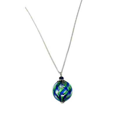 Murano Blue Green Argyle Blown Glass Pendant Necklace