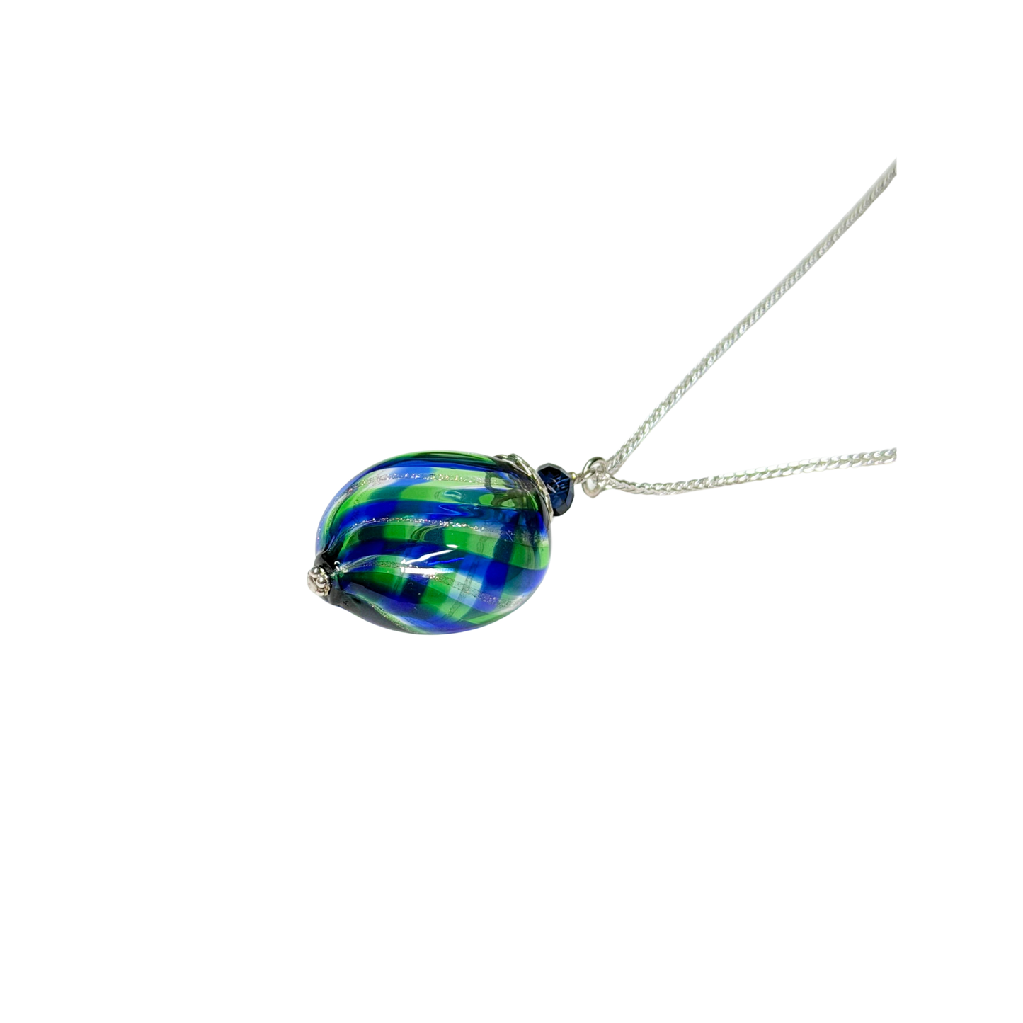 Murano Blue Green Argyle Blown Glass Pendant Necklace