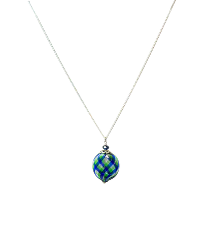 Murano Blue Green Argyle Blown Glass Pendant Necklace