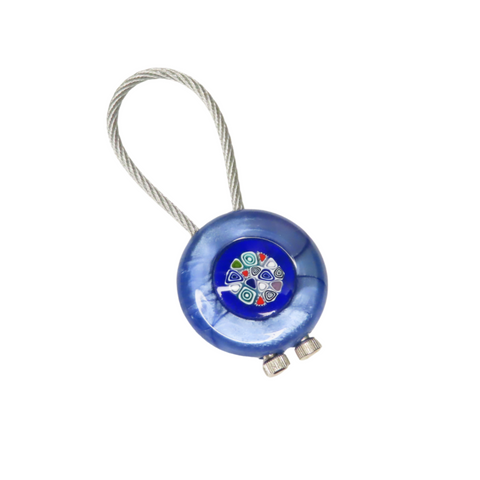 Murano Glass Blue Millefiori disc Keychain