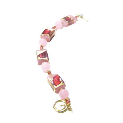 Bracelet JKC Murano en verre de Murano rose rectangulaire épais et doré