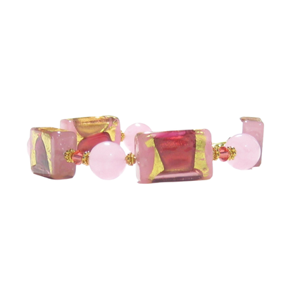 Bracelet JKC Murano en verre de Murano rose rectangulaire épais et doré