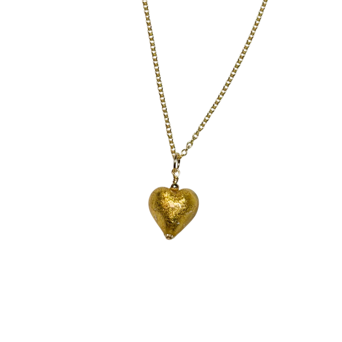 Murano Glass Clear Gold Small Heart Pendant Necklace