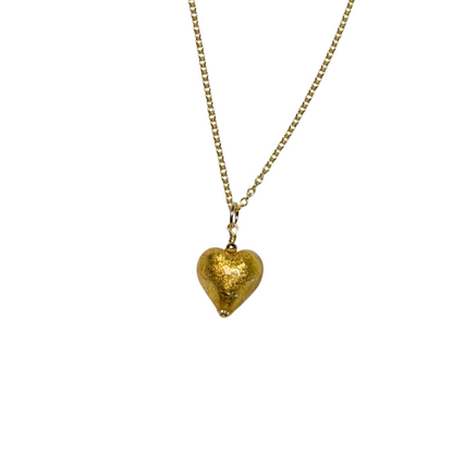 Murano Glass Clear Gold Small Heart Pendant Necklace