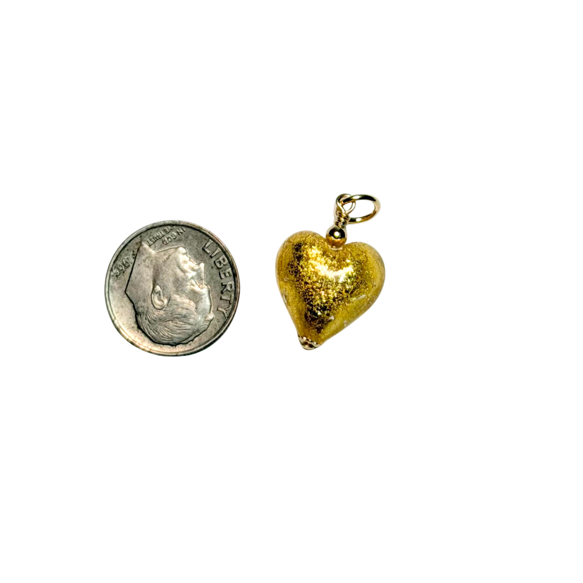 Murano Glass Clear Gold Small Heart Pendant Necklace