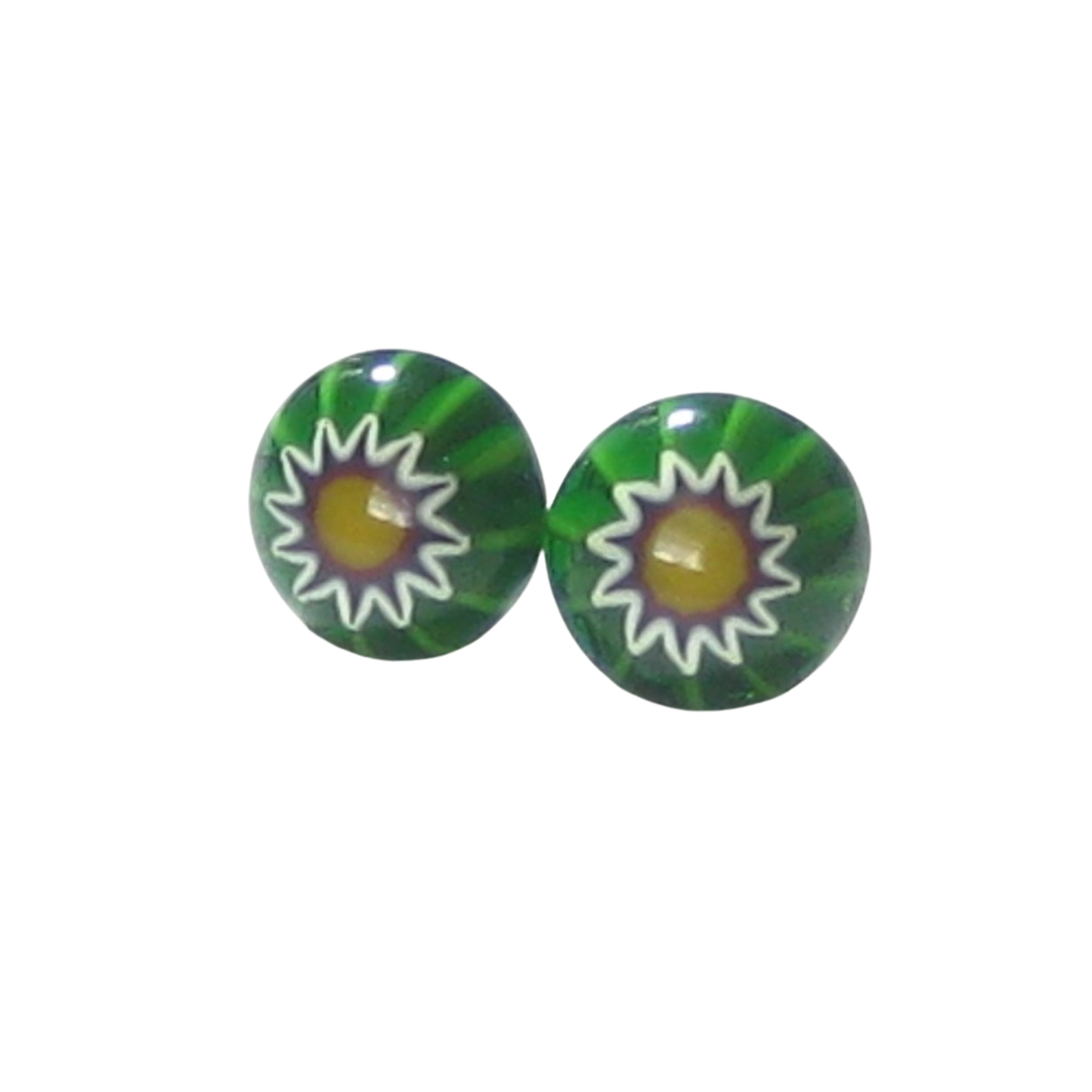 Murano Green Yellow Star Millefiori Post Stud Earrings