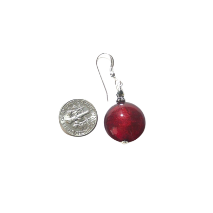 Boucles d'oreilles en argent sterling avec grands disques rouges en verre de Murano