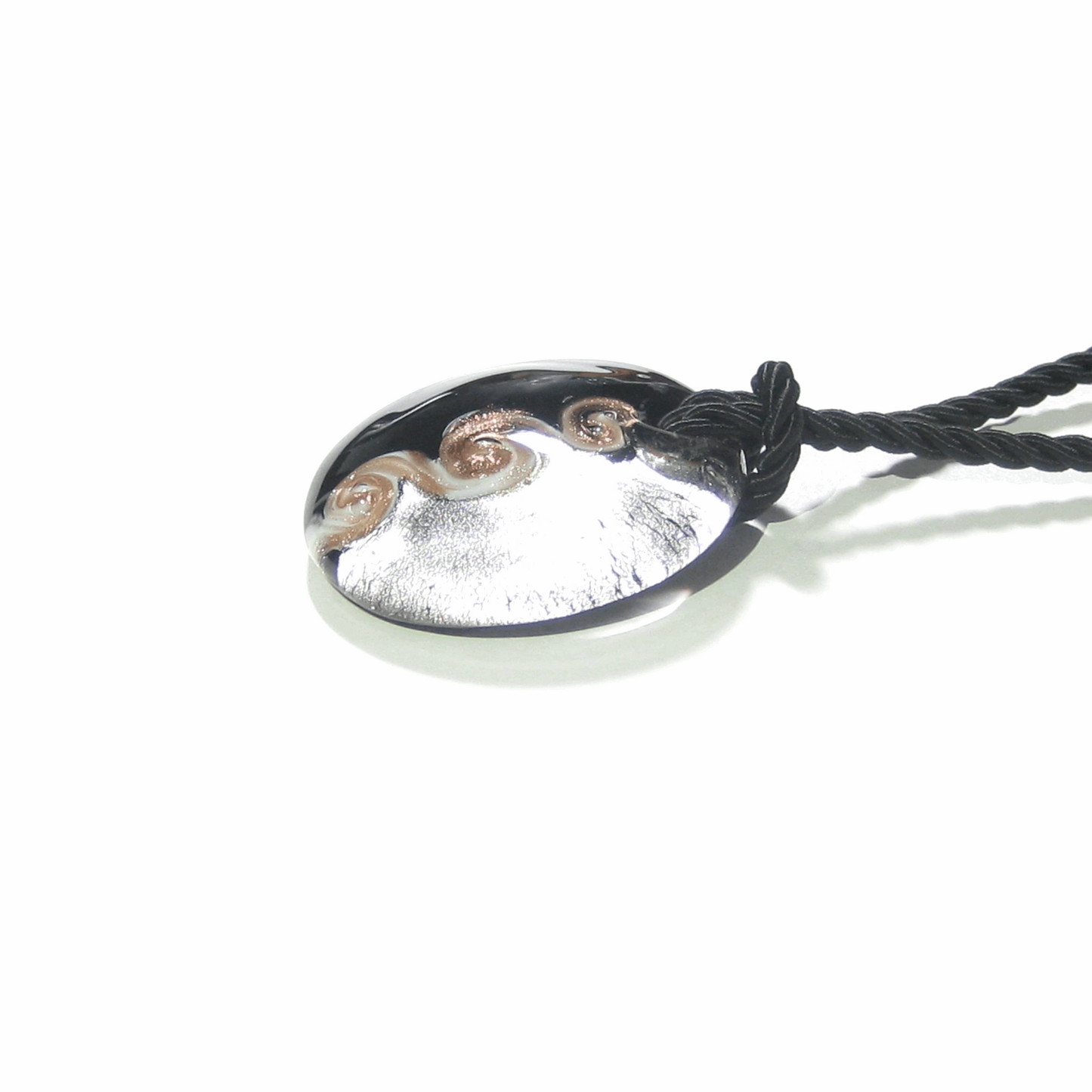 Large Murano Glass Black Silver Disc Pendant - JKC Murano