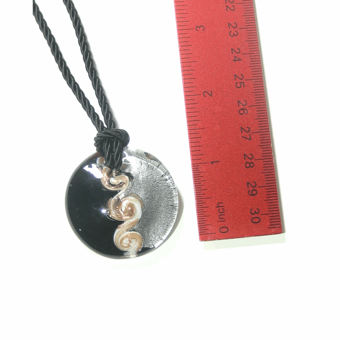 Large Murano Glass Black Silver Disc Pendant - JKC Murano